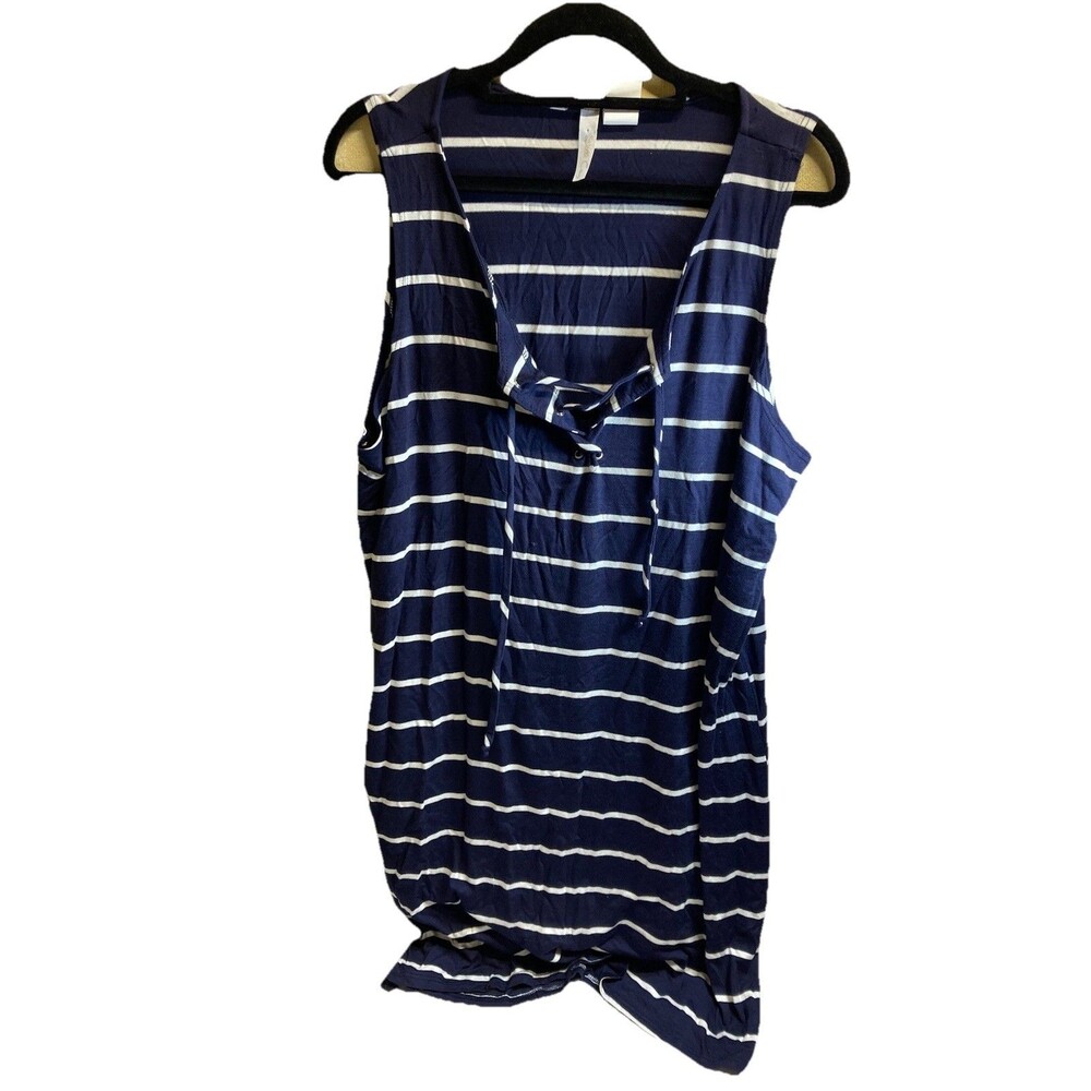 Stella Cruz Navy & white Stripe Sleeveless Dress With Lace Up Tie Size L